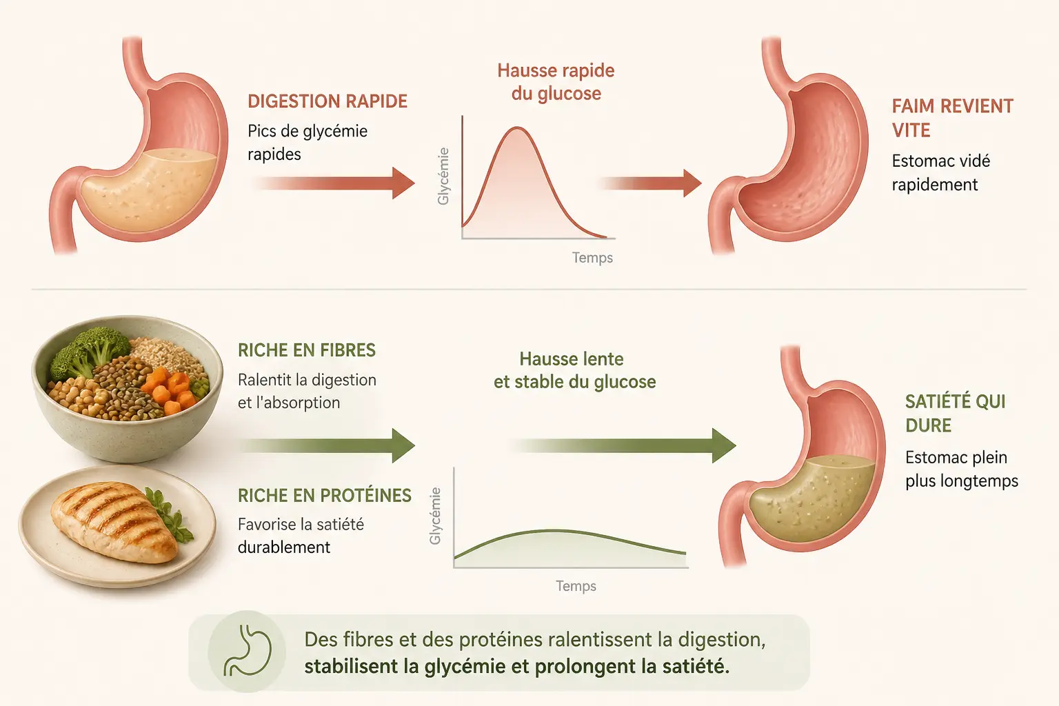 Pourquoi on a faim si vite : ce qui se joue entre glycémie, fibres et volume
