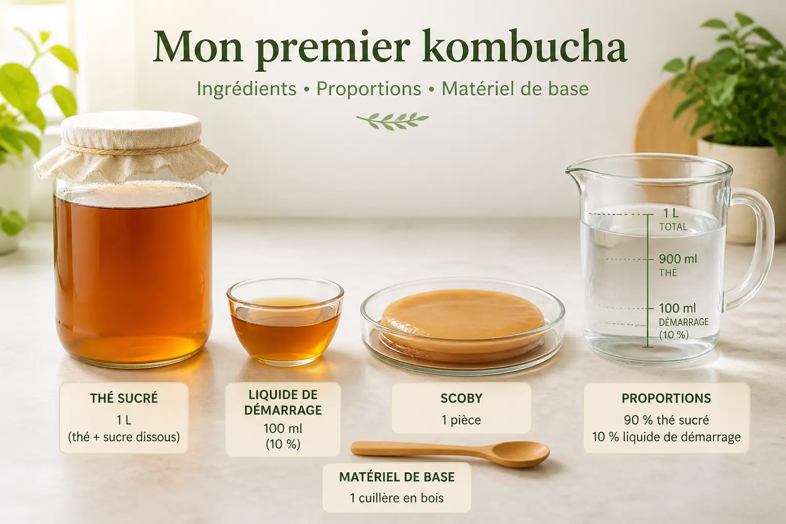 Recette kombucha maison : ingrédients, matériel et bonnes proportions