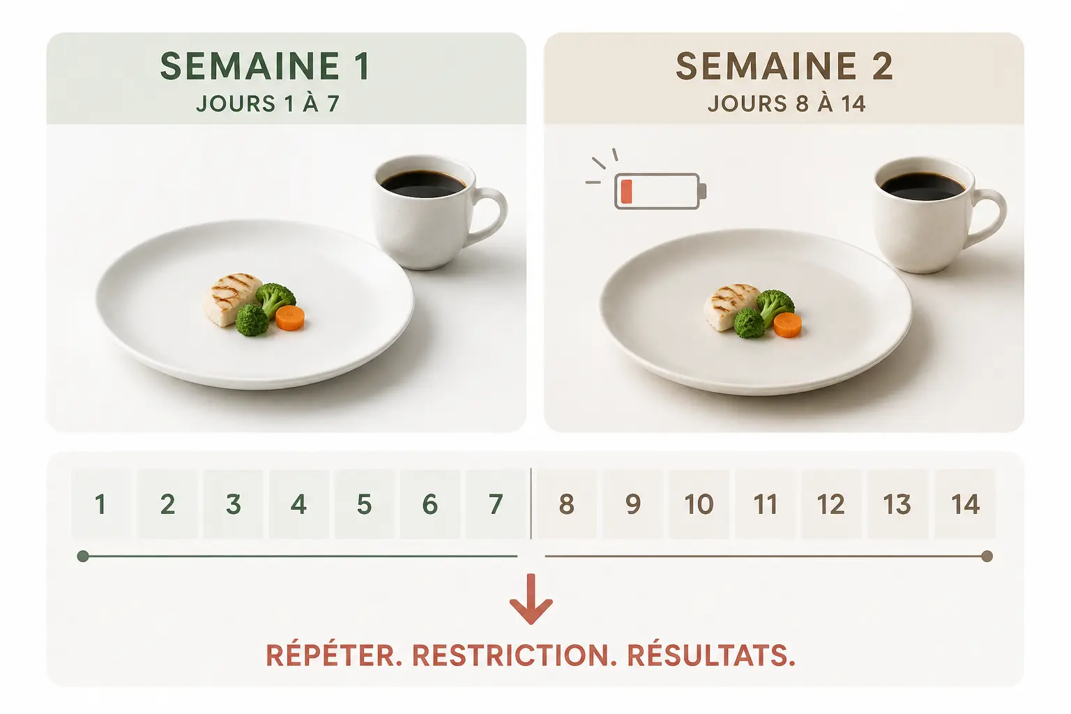 Phase 1 : le menu complet sur 14 jours, semaine par semaine