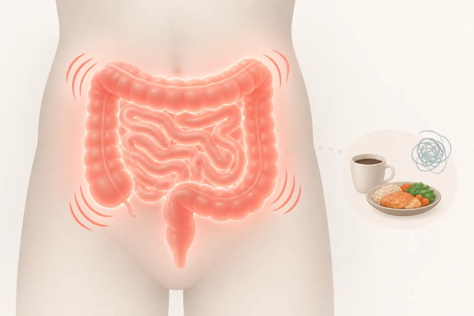 Intestin hypersensible illustré, avec colon irritable remède grand mère et quelques déclencheurs discrets.