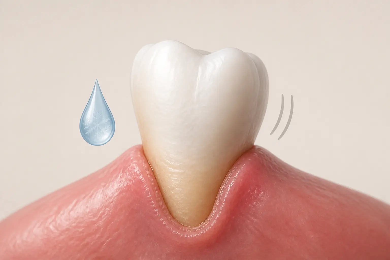 Déchaussement des dents : gencive rétractée, racine exposée, sensibilité au froid et légère mobilité