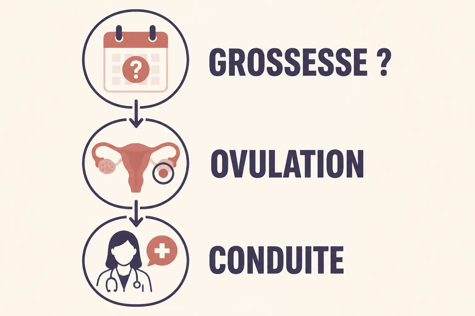 Infographie sur comment declencher les regles : grossesse ?, ovulation, conduite, avec calendrier et consultation médicale.